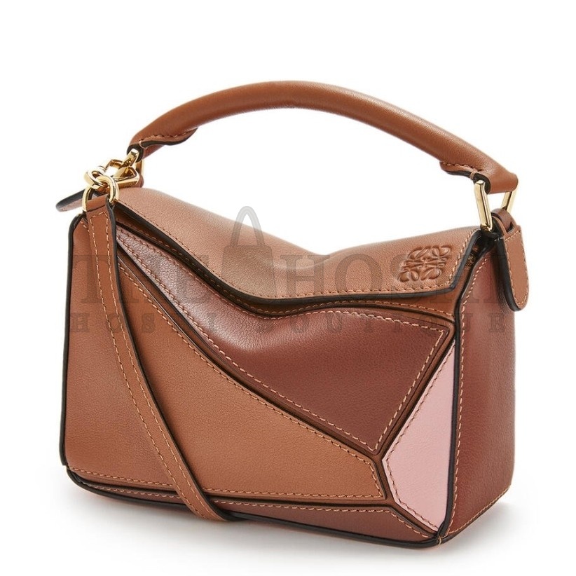 L0ew* Mini Puzzle Bag In Brown/Camel/Pink Calfskin Master Quality