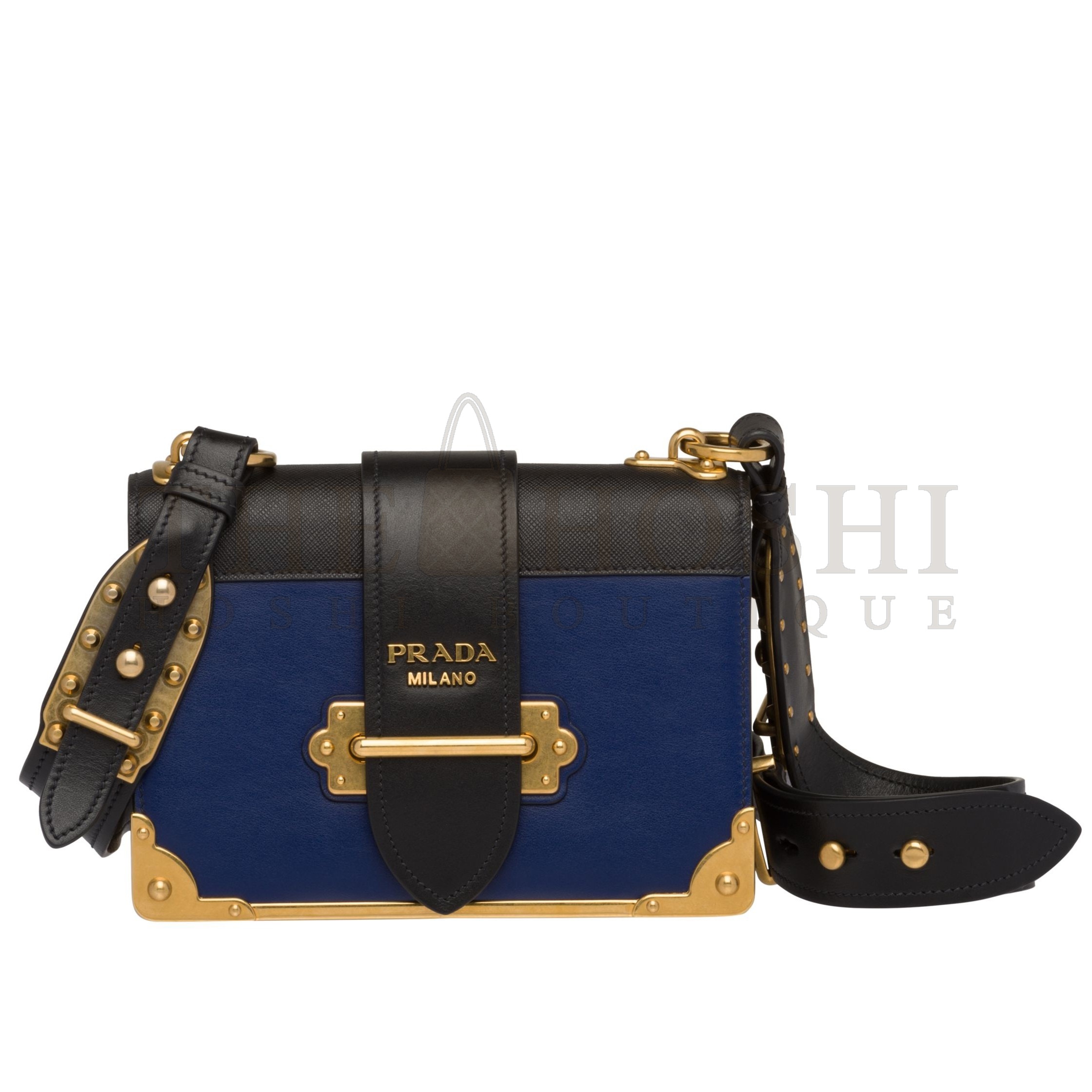 Pra*a Cahier Shoulder Bag In Blue/Black Leather Master Quality