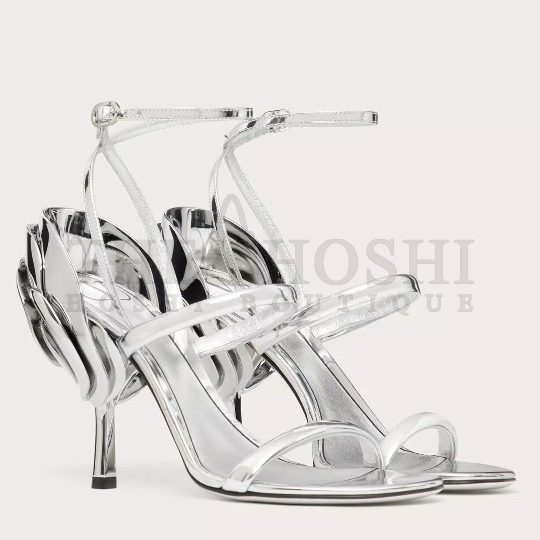 Va1e*ntin0 Roserouche Sandals 1990 100mm in Silver Calfskin Master Quality