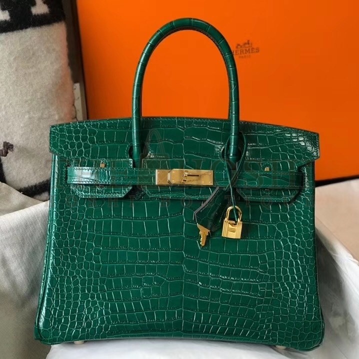 H**me5 Birkin 30cm Bag In Green Embossed Crocodile Leather Master Quality