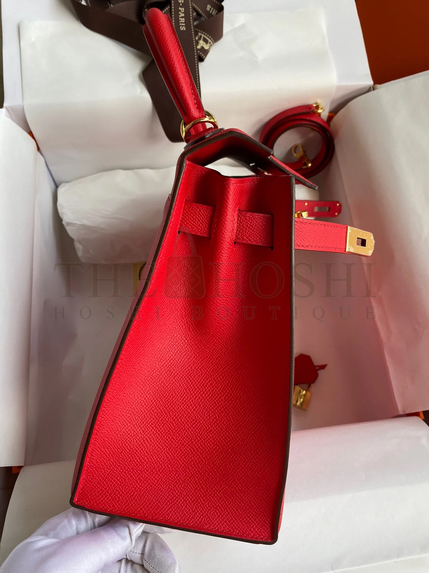 H**me5 Kelly Sellier 28 Handmade Bag In Red Epsom Calfskin Master Quality