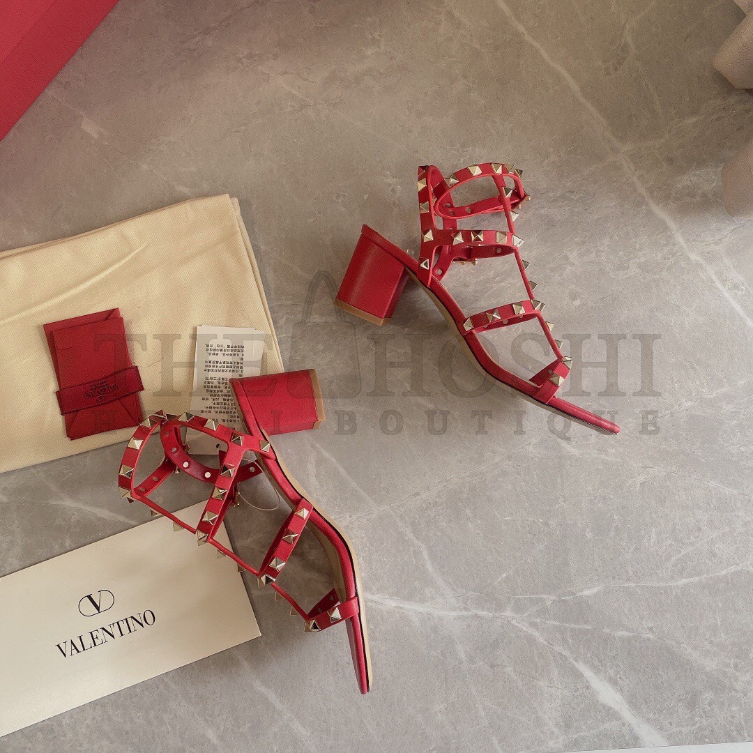 Va1e*ntin0 Rockstud Ankle Strap Sandals 60mm In Red Calfskin Master Quality