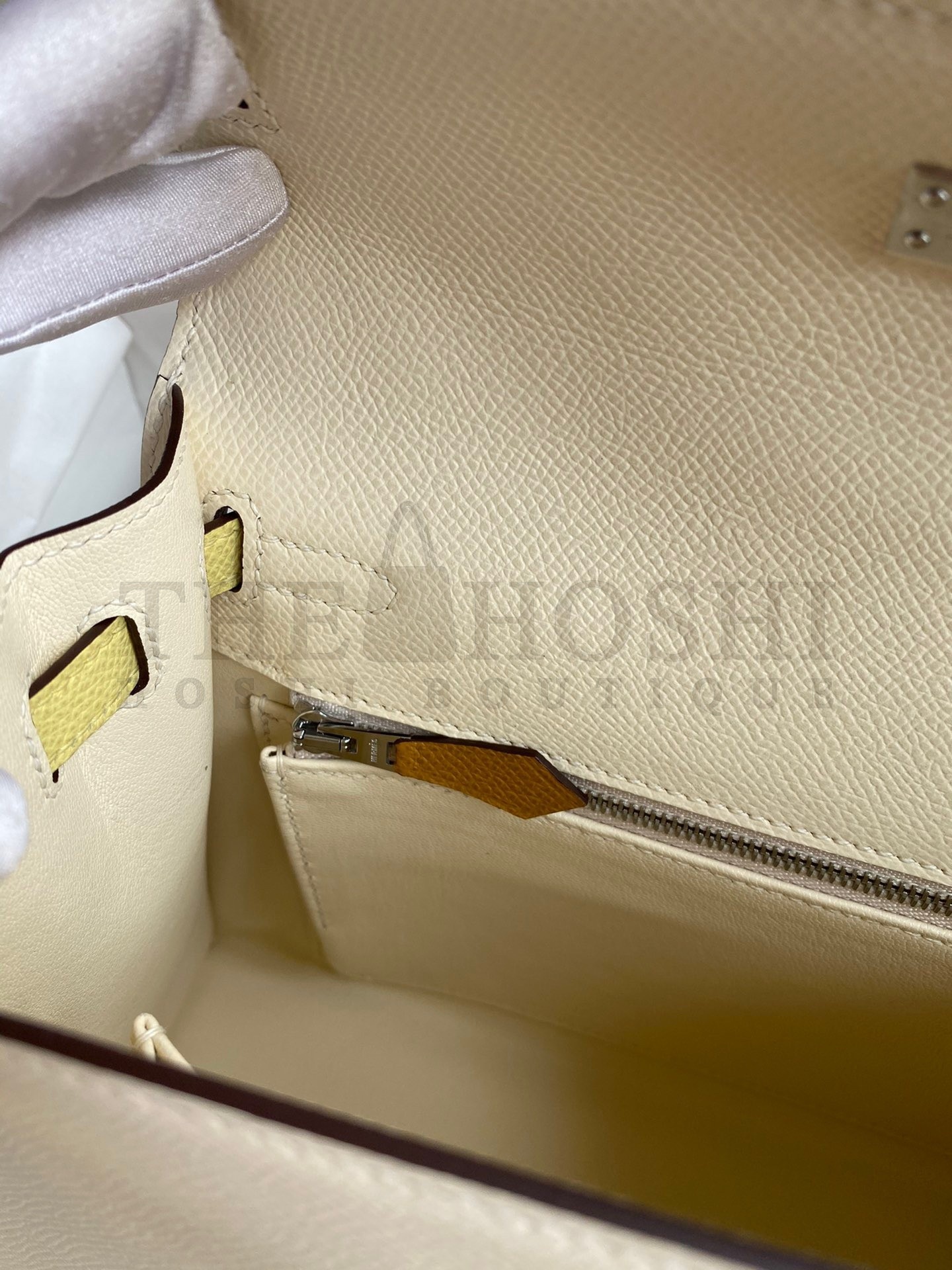 H**me5 Kelly Sellier 25 Tricolor Bag in Craie/Sesame/Yellow Epsom Calfskin Master Quality