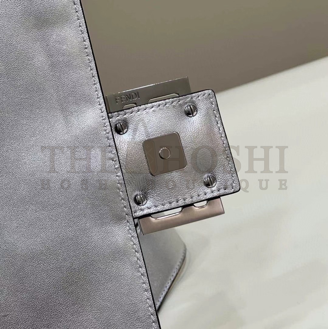 F**di Large Baguette Bag In Silver FF Metallic Leather Master Quality