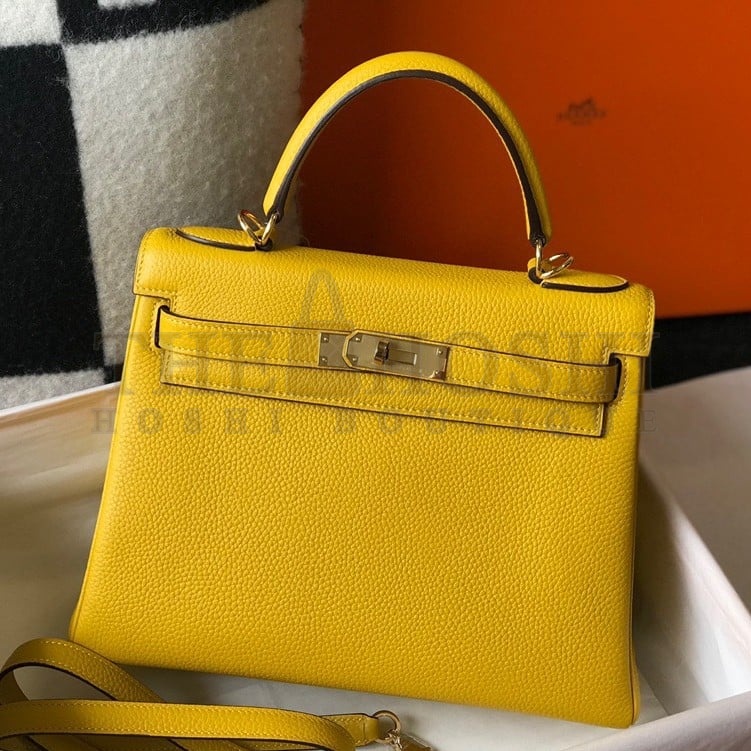 H**me5 Kelly 28cm Retourne Bag in Yellow Clemence Leather GHW Master Quality