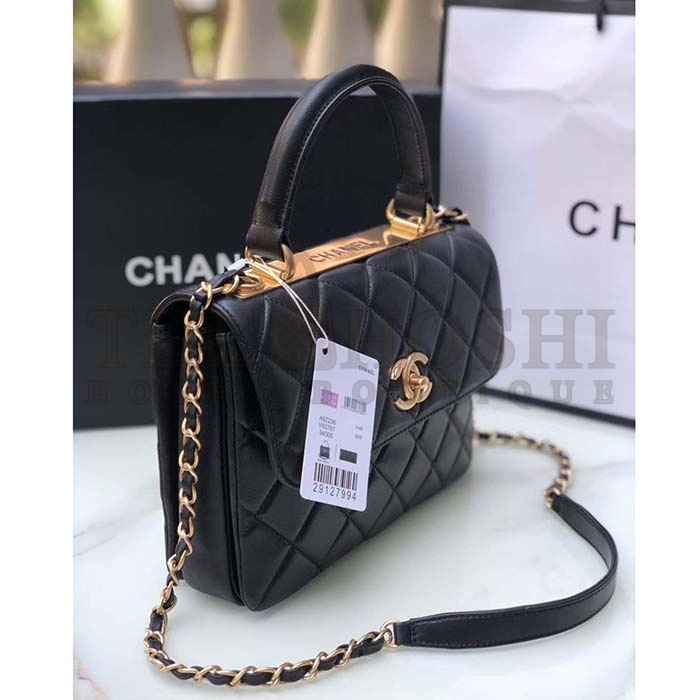 Ch**el Women CC Flap Bag Top Handle Lambskin Gold-Tone Metal Black Master Quality