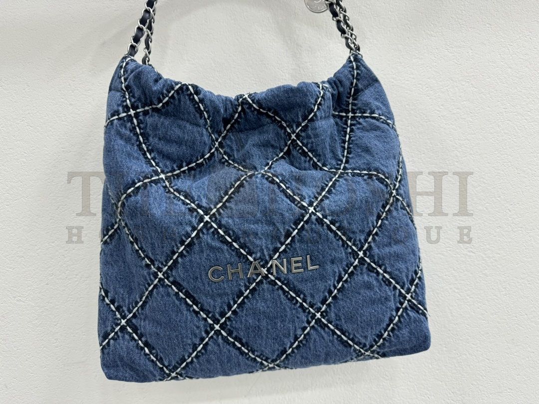Ch**el Women CC 22  Handbag Stitched Denim Silver Metal Blue 20cm and 36cm Master Quality