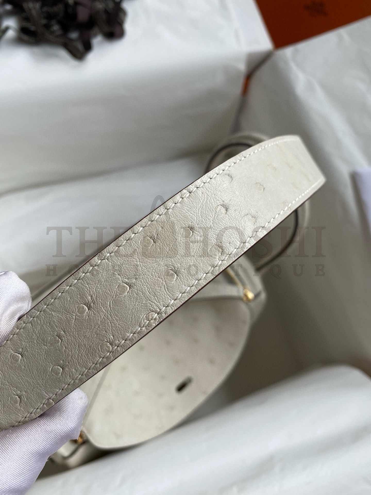 H**me5 Lindy 26 Handmade Bag In Craie Ostrich Leather Master Quality