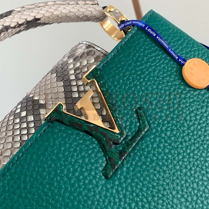 L0vis Vvtt0n LV Women Capucines Mini Handbag Emeraude Green Taurillon Leather Python Skin Master Quality