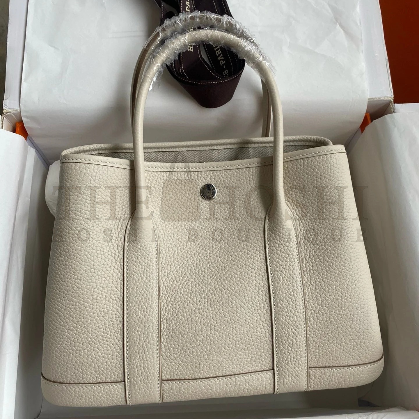 H**me5 Garden Party 30 Handmade Bag in Craie Clemence Leather Master Quality