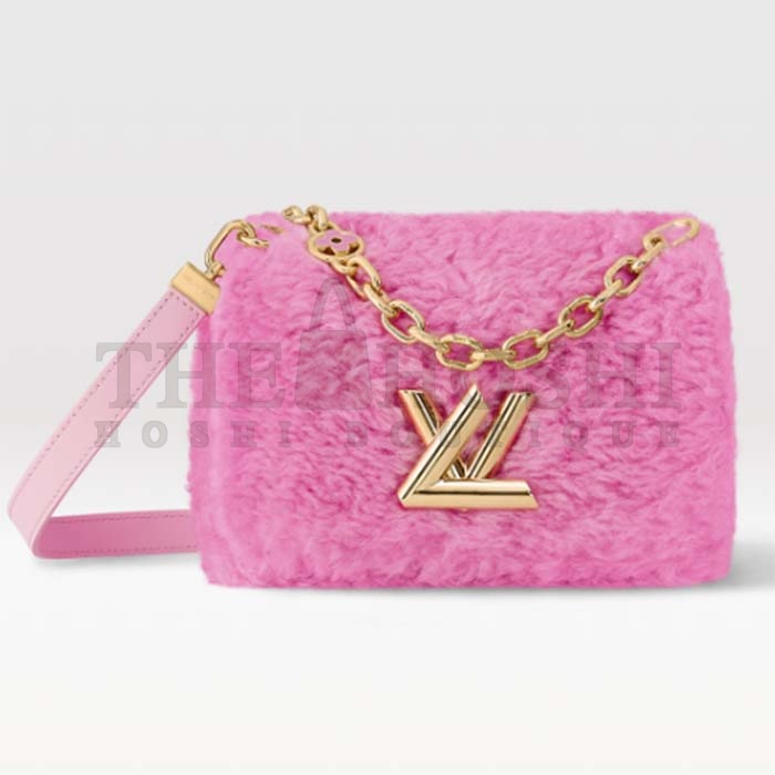 L0vis Vvtt0n LV Women Twist MM Handbag Pink Shearling Smooth Calfskin Leather Master Quality
