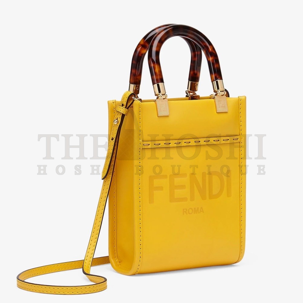 F**di Mini Sunshine Shopper Bag In Yellow Leather Master Quality