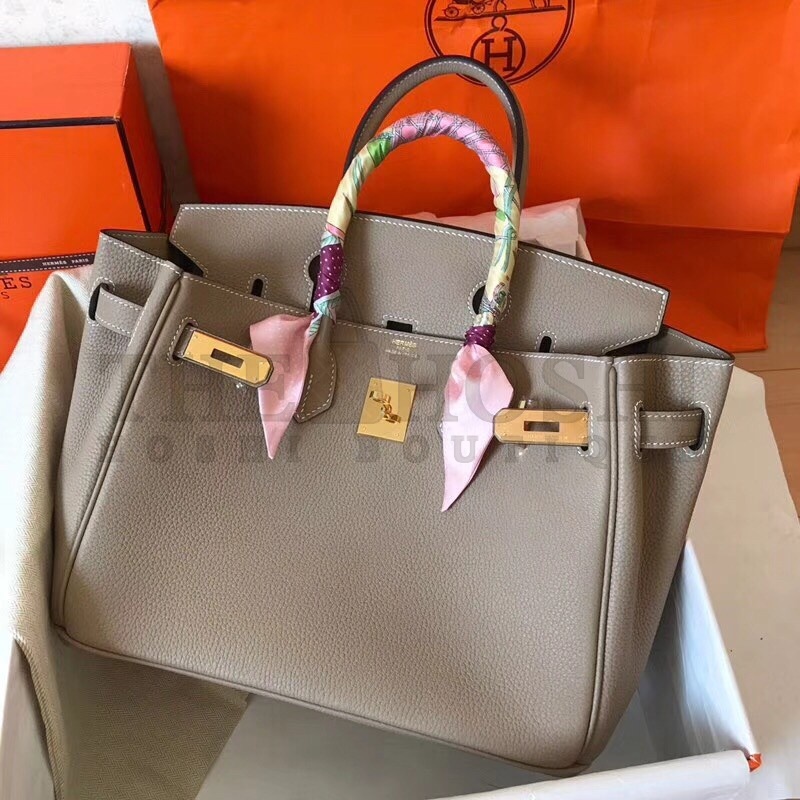 H**me5 Grey Birkin 30cm Clemence Handmade Bag Master Quality
