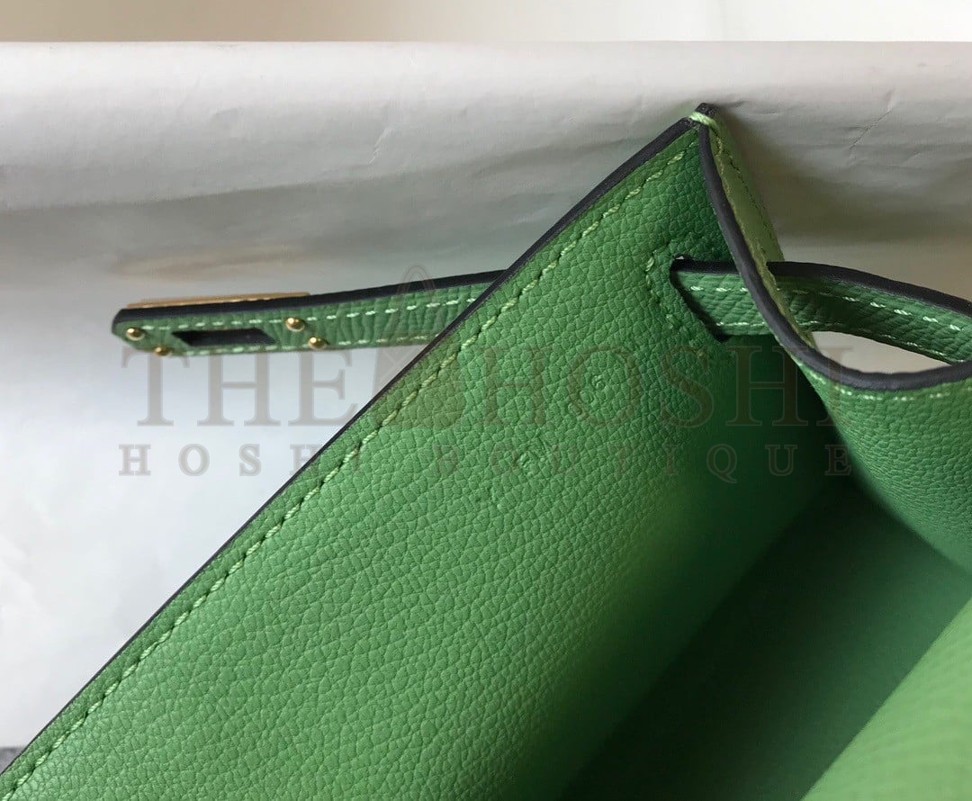 H**me5 Kelly Pochette Clutch Bag In Vert Criquet Epsom Leather Master Quality