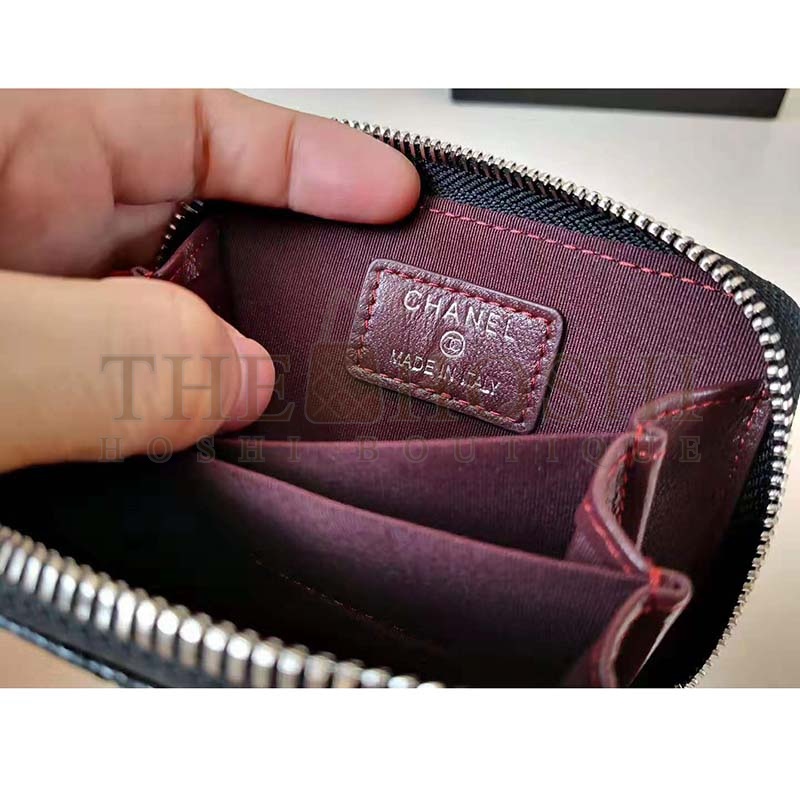 Ch**el Women Classic Zipped Coin Purse in Grained Calfskin &amp; Silver-Tone Metal-Black Master Quality