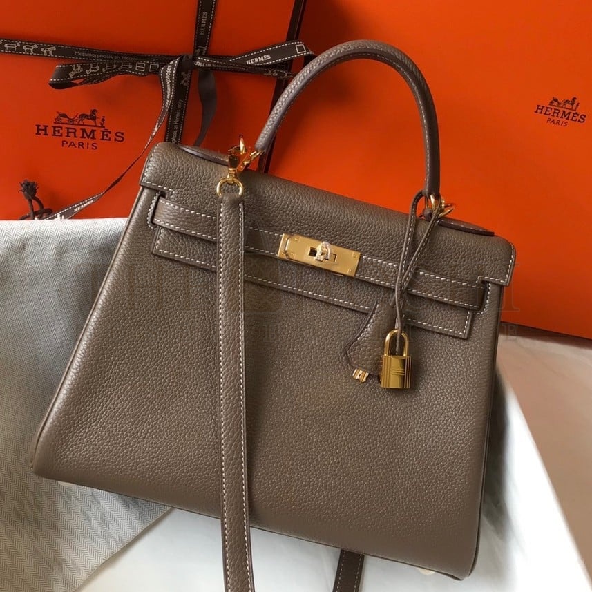 H**me5 Kelly 32cm Retourne Bag in Taupe Clemence Leather GHW Master Quality