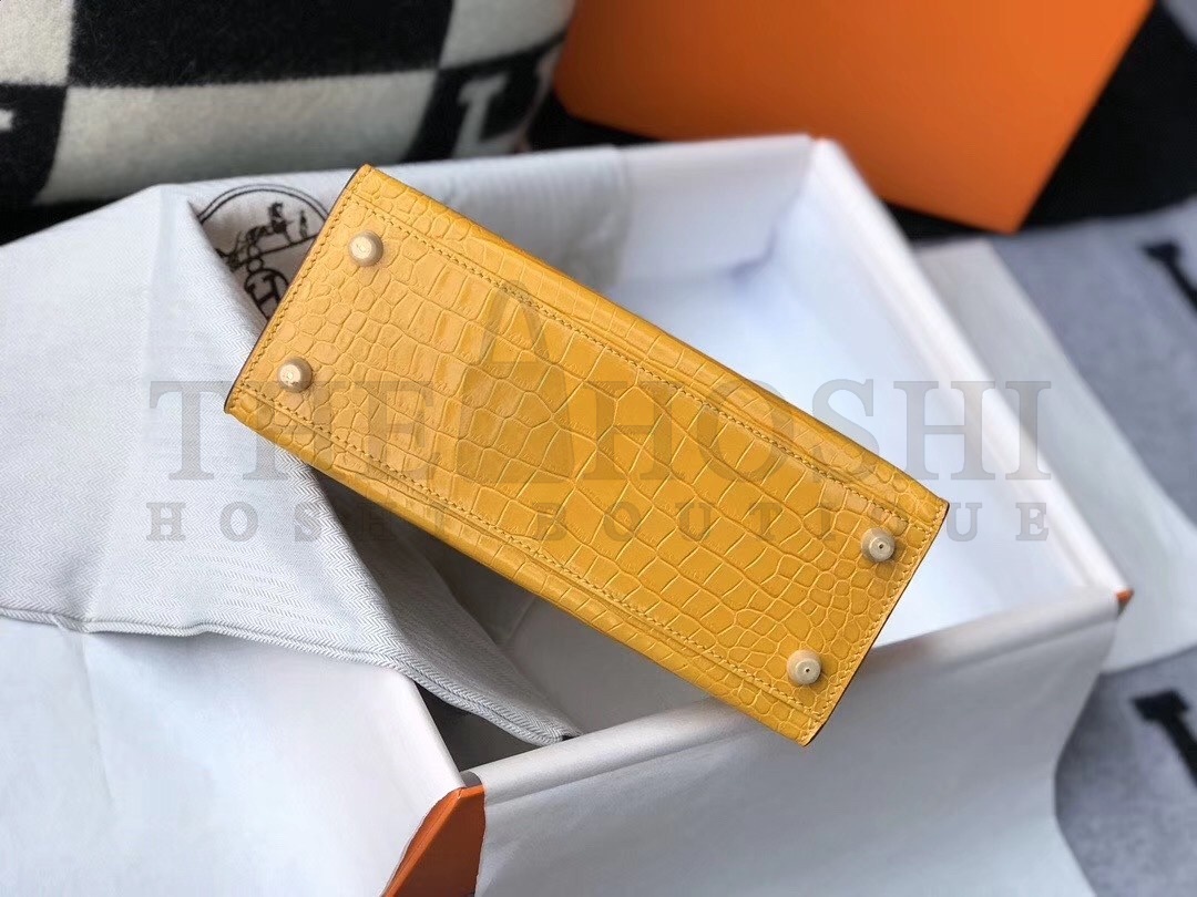 H**me5 Kelly 25cm Bag In Yellow Embossed Crocodile Master Quality