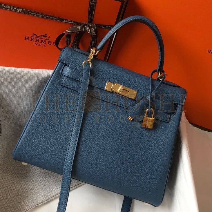 H**me5 Kelly 28cm Retourne Bag in Blue Agate Clemence Leather GHW Master Quality