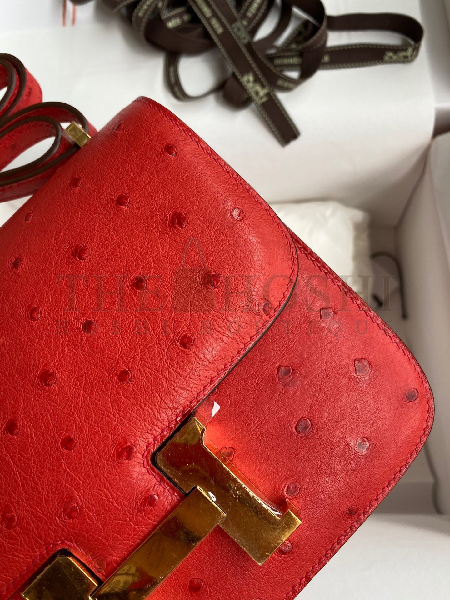 H**me5 Constance 18 Handmade Bag In Red Ostrich Leather Master Quality