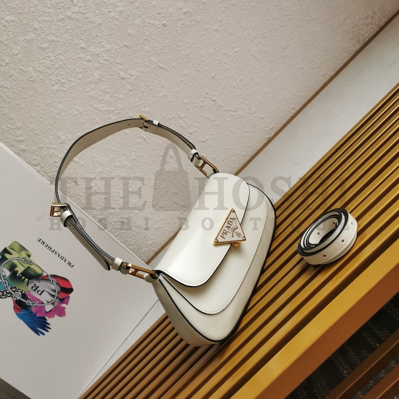 Pra*a Shoulder Bag in White Brushed Calfskin Master Quality