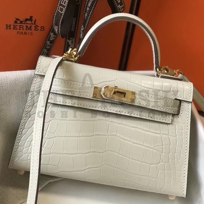 H**me5 Kelly Mini II Bag In Beton Crocodile Embossed Leather Master Quality