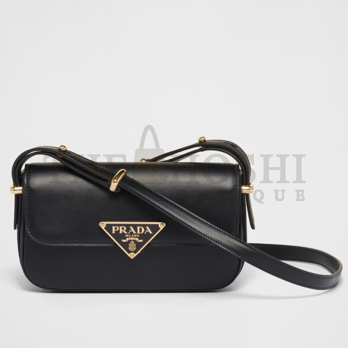 Pra*a Shoulder Bag in Black Smooth Calfskin Master Quality