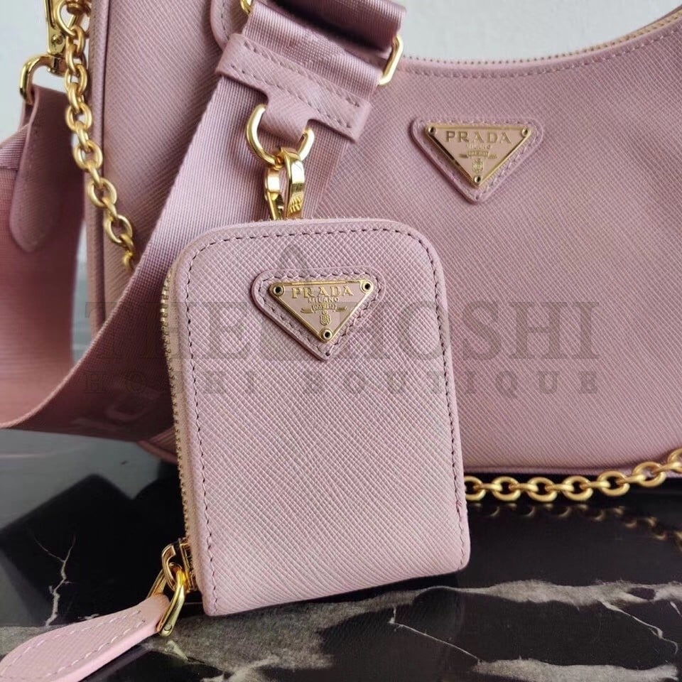 Pra*a Re-Edition 2005 Shoulder Bag In Pink Saffiano Leather Master Quality