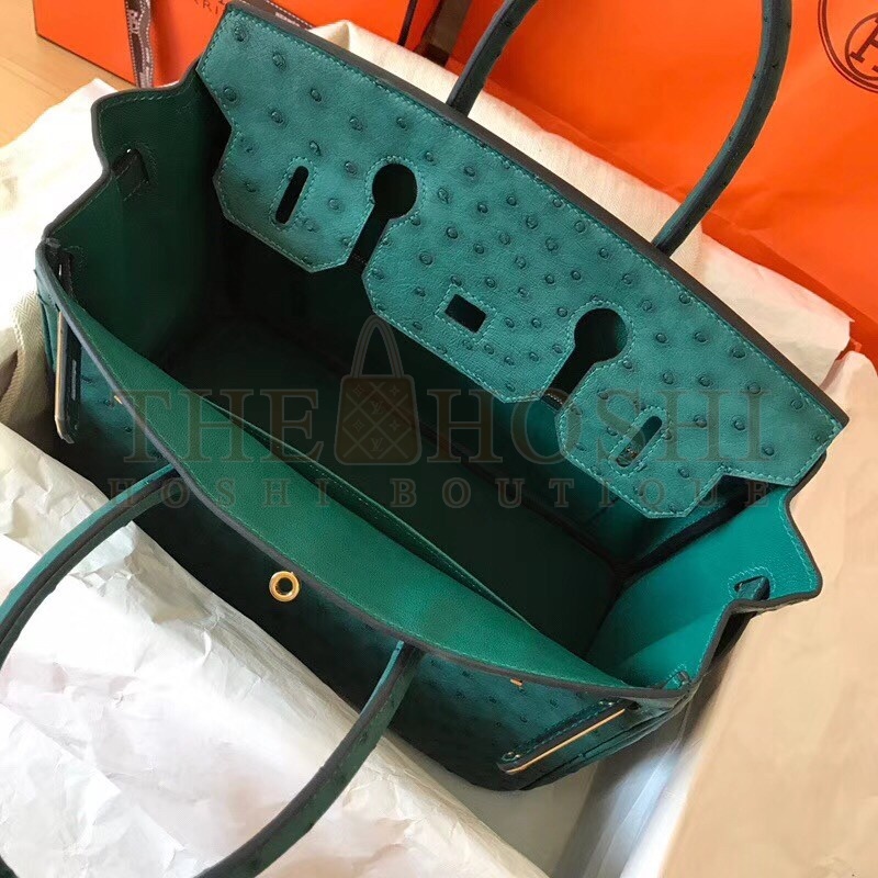 H**me5 Green Birkin 30cm Ostrich Handmade Bag Master Quality