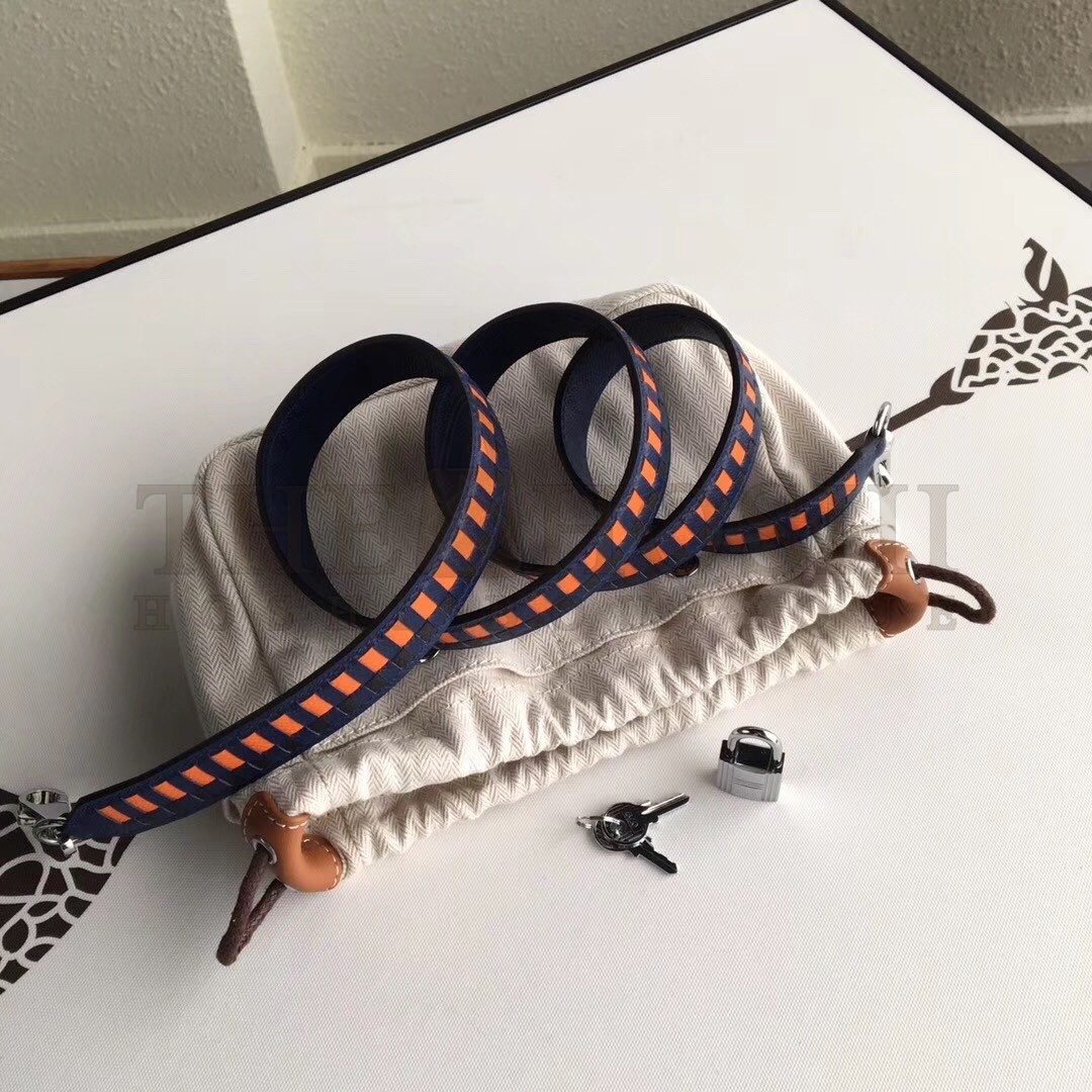 H**me5 Navy Blue Picotin Lock 18cm Bag With Braided Handles Master Quality