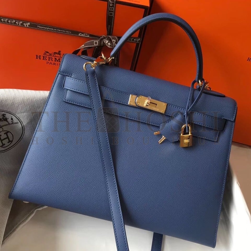 H**me5 Kelly 32cm Sellier Bag in Blue Agate Epsom Calfskin GHW Master Quality