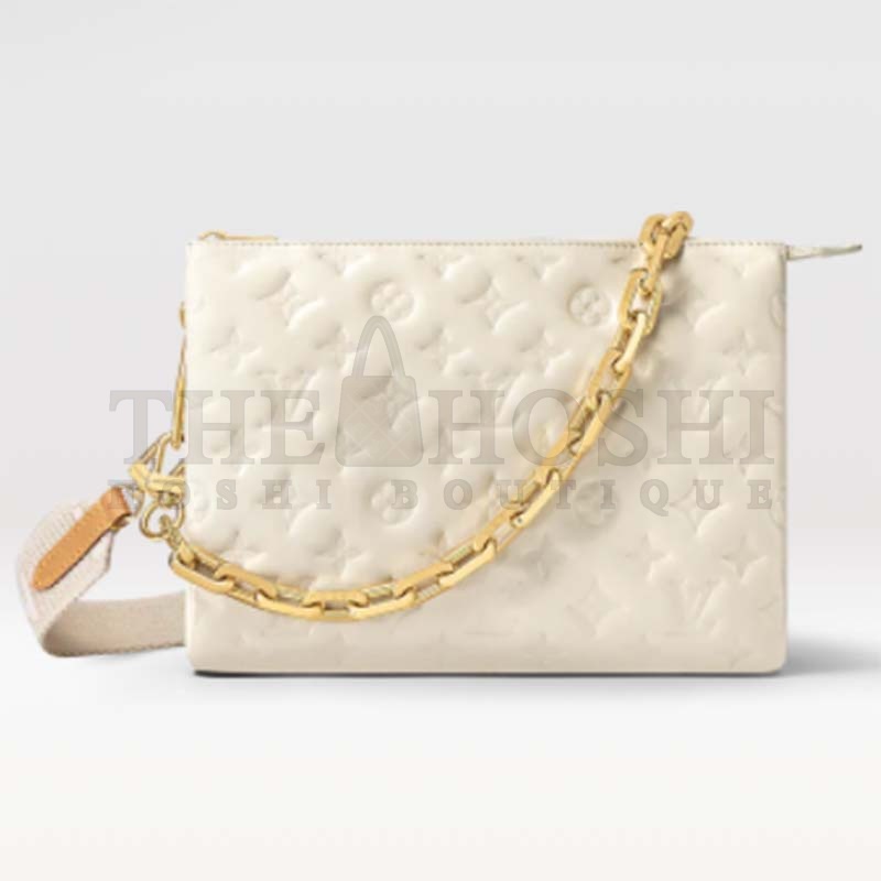 L0vis Vvtt0n LV Women Coussin PM Handbag Cream Monogram-Embossed Puffy Lambskin Calfskin Master Quality