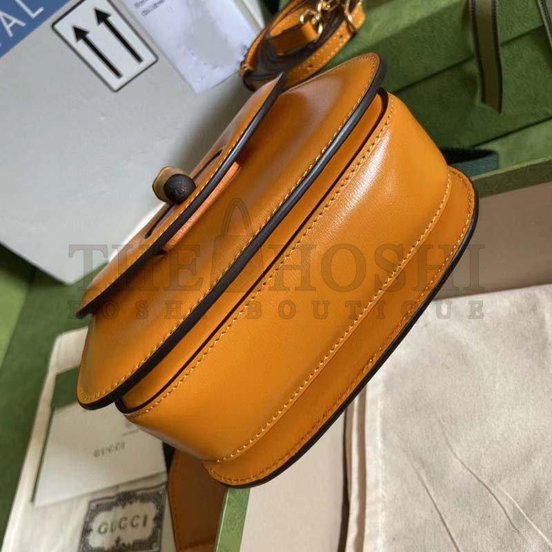Gvc*1 Women Bamboo 1947 Mini Top Handle Bag Orange Leather Bamboo Hardware Master Quality