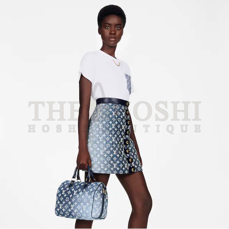 L0vis Vvtt0n LV Women Speedy Bandoulière 25 Handbag Navy Blue Denim Jacquard Calfskin Master Quality