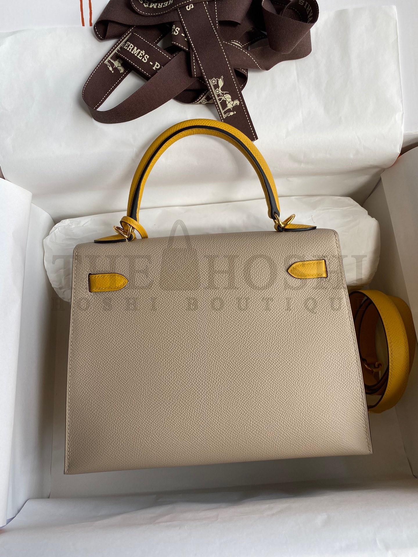 H**me5 Kelly Sellier 25 Bicolor Bag in Trench and Yellow Epsom Calfskin Master Quality
