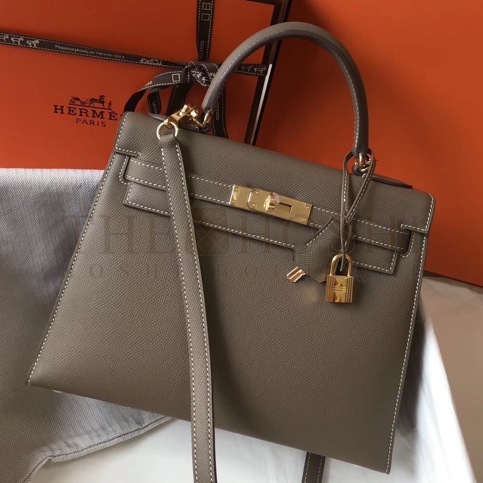 H**me5 Kelly 28cm Sellier Bag In Taupe Epsom Leather Master Quality