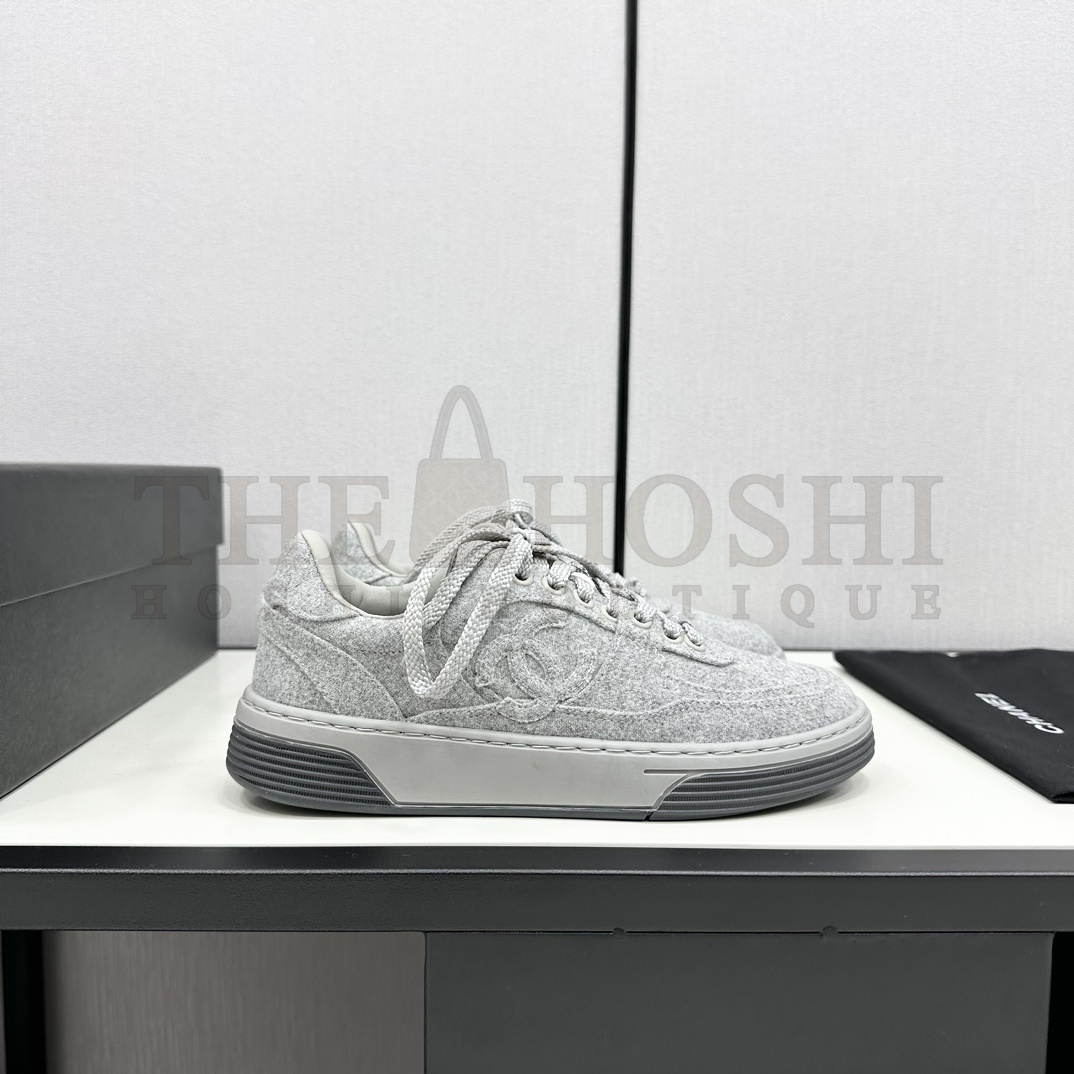 Ch**el - Wool & Mixed FibresLight Grey Low Top Sneakers Master Quality