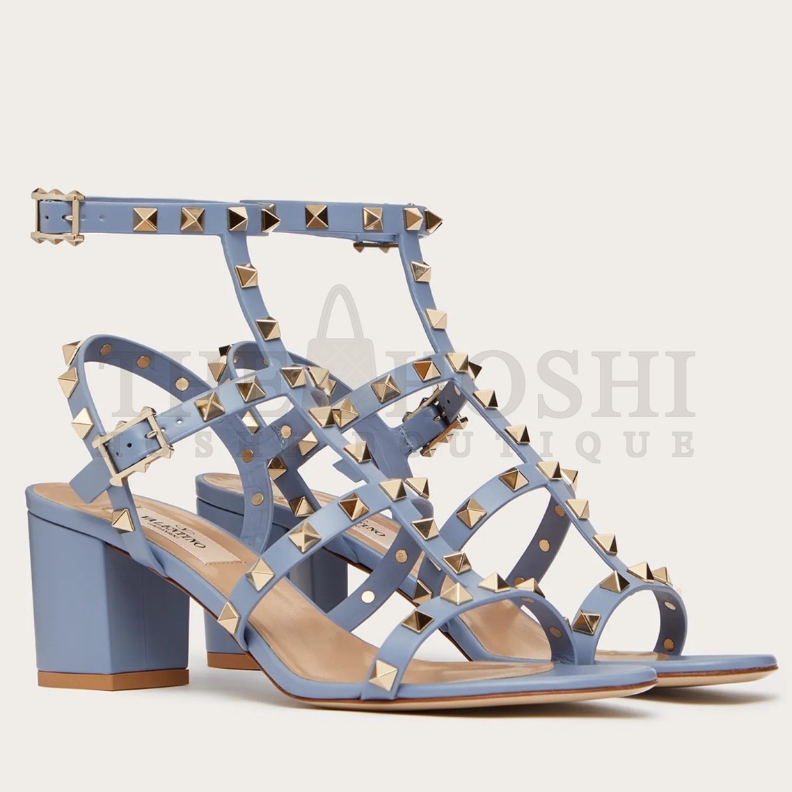 Va1e*ntin0 Rockstud Ankle Strap Sandals 60mm In Blue Calfskin Master Quality