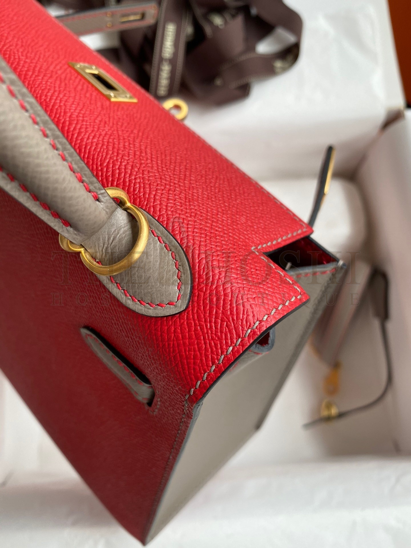 H**me5 Kelly Sellier 25 Bicolor Bag in Red and Etain Epsom Calfskin Master Quality
