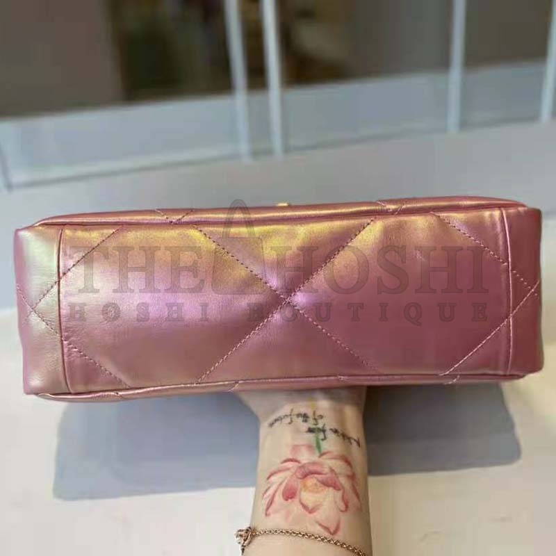 Ch**el Women 19 Flap Bag Lambskin Gold Silver-Tone Ruthenium-Finish Metal Coral Master Quality