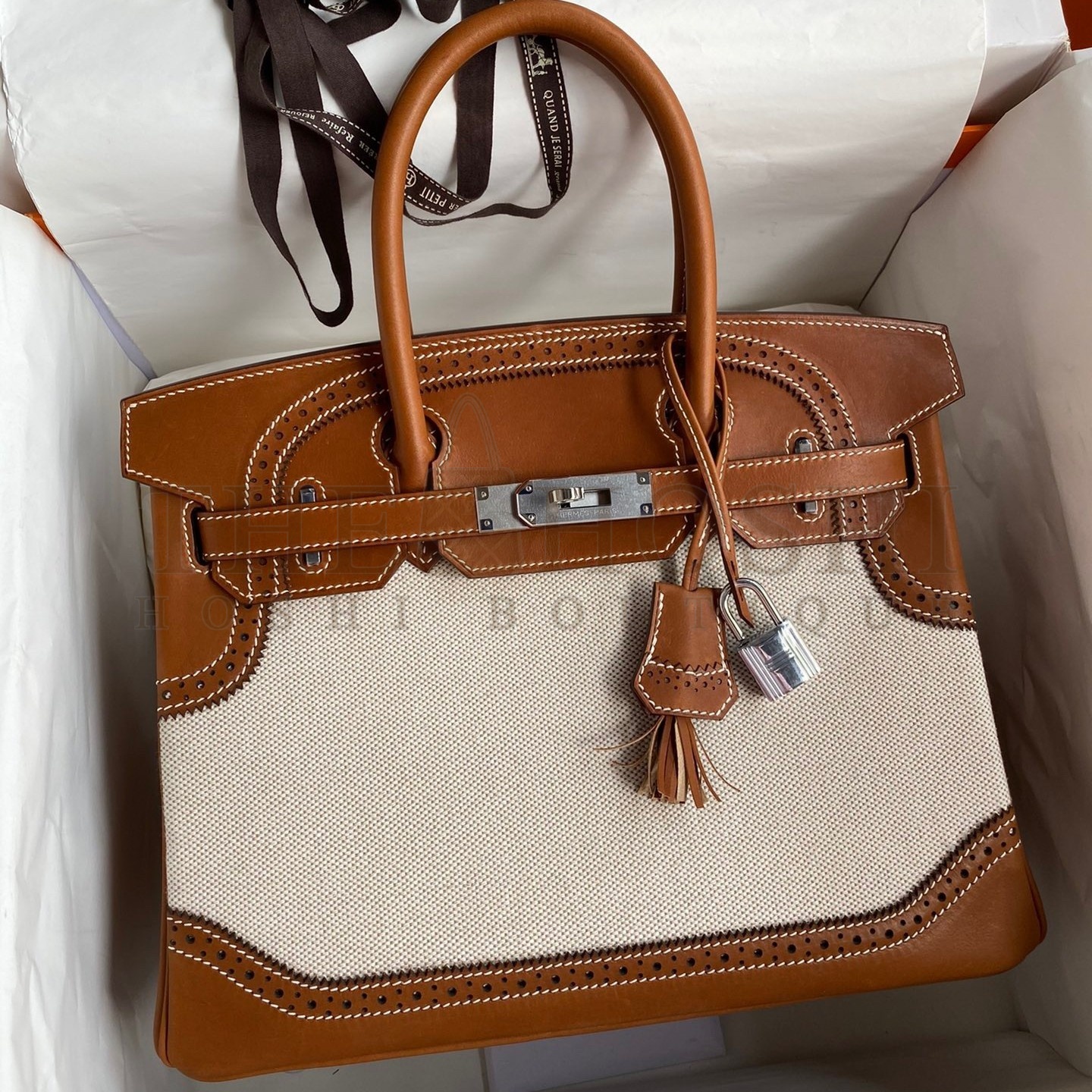 H**me5 Ghillies Birkin 30cm Limited-edition Bag In Toile &amp; Gold Swift Leather Master Quality