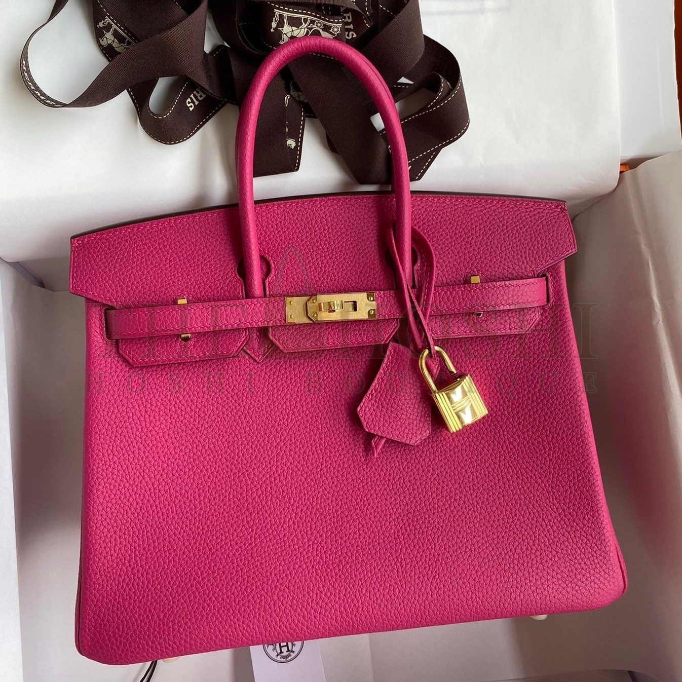H**me5 Birkin 25 Retourne Handmade Bag In Rose Tyrien Clemence Leather Master Quality