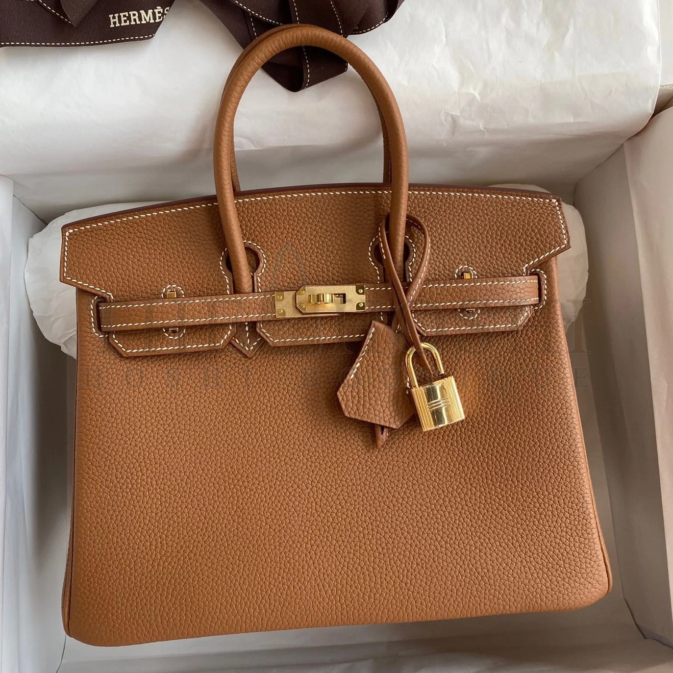 H**me5 Birkin 25 Retourne Handmade Bag In Gold Clemence Leather Master Quality