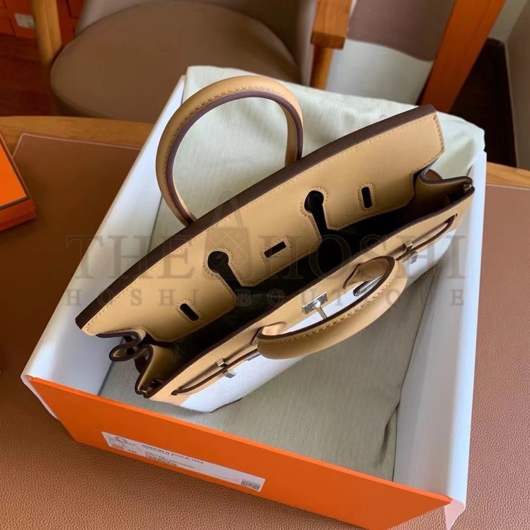 H**me5 Birkin 25 Handmade Bag In Toile &amp; Biscuit Swift Leather Master Quality