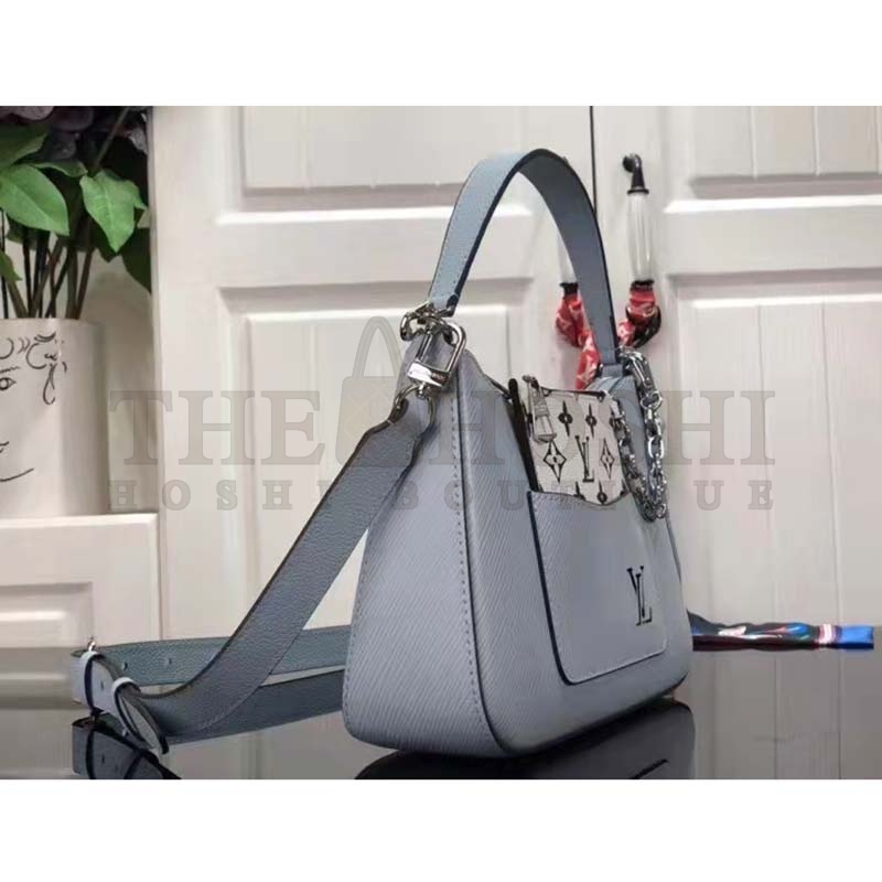 L0vis Vvtt0n LV Women Marelle Handbag Blue Epi Grained Cowhide Leather Canvas Master Quality