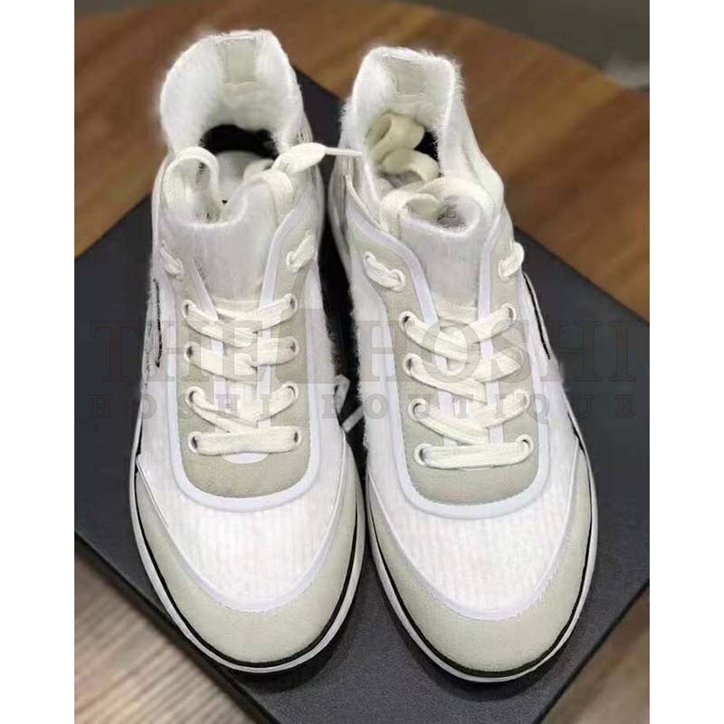 Ch**el Women Velvet Calfskin &amp; Mixed Fibers Sneakers-Grey Master Quality