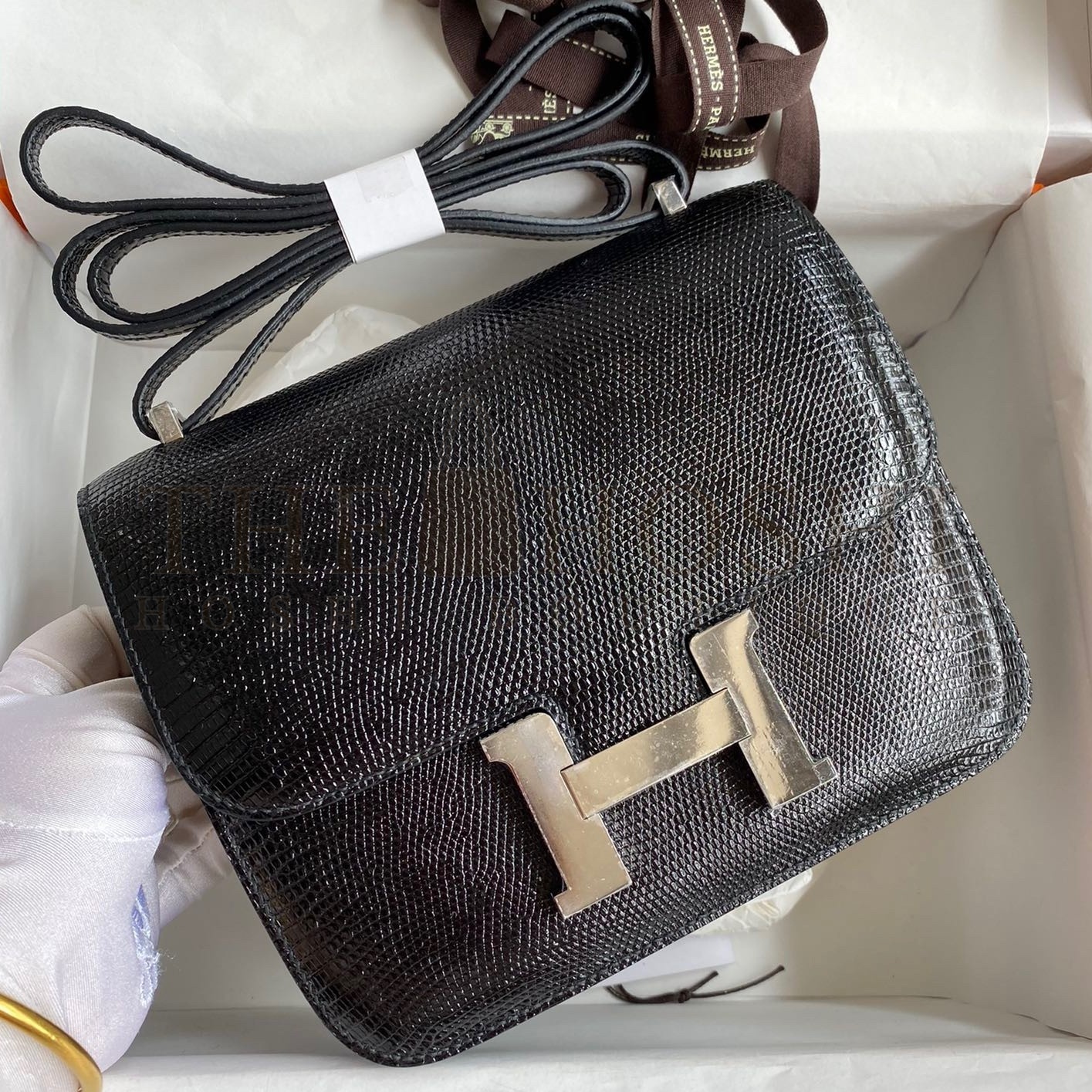 H**me5 Constance 18 Handmade Bag In Black Lizard Leather Master Quality