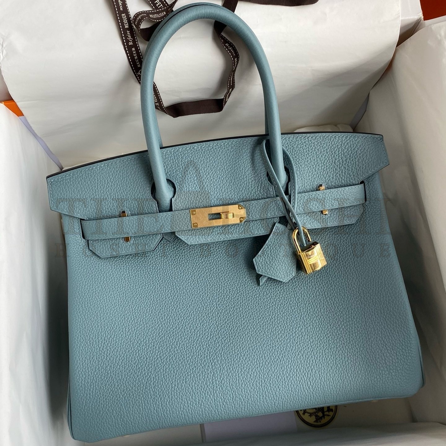 H**me5 Birkin 30 Retourne Handmade Bag In Ciel Clemence Leather Master Quality