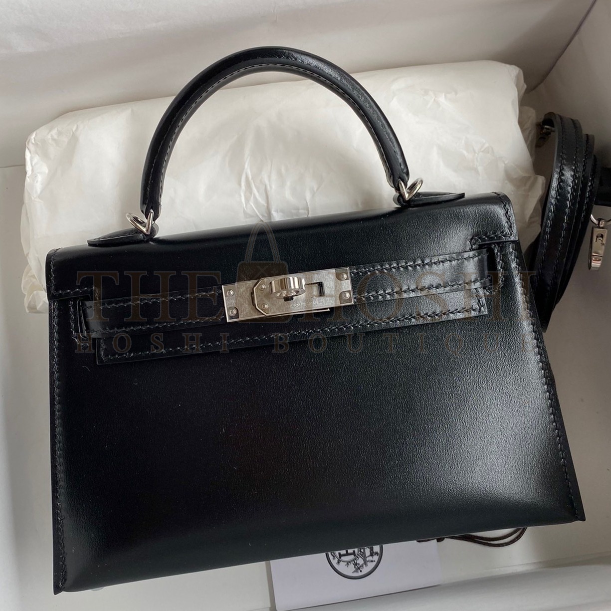 H**me5 Kelly Mini II Sellier Handmade Bag In Black Box Calfskin Master Quality