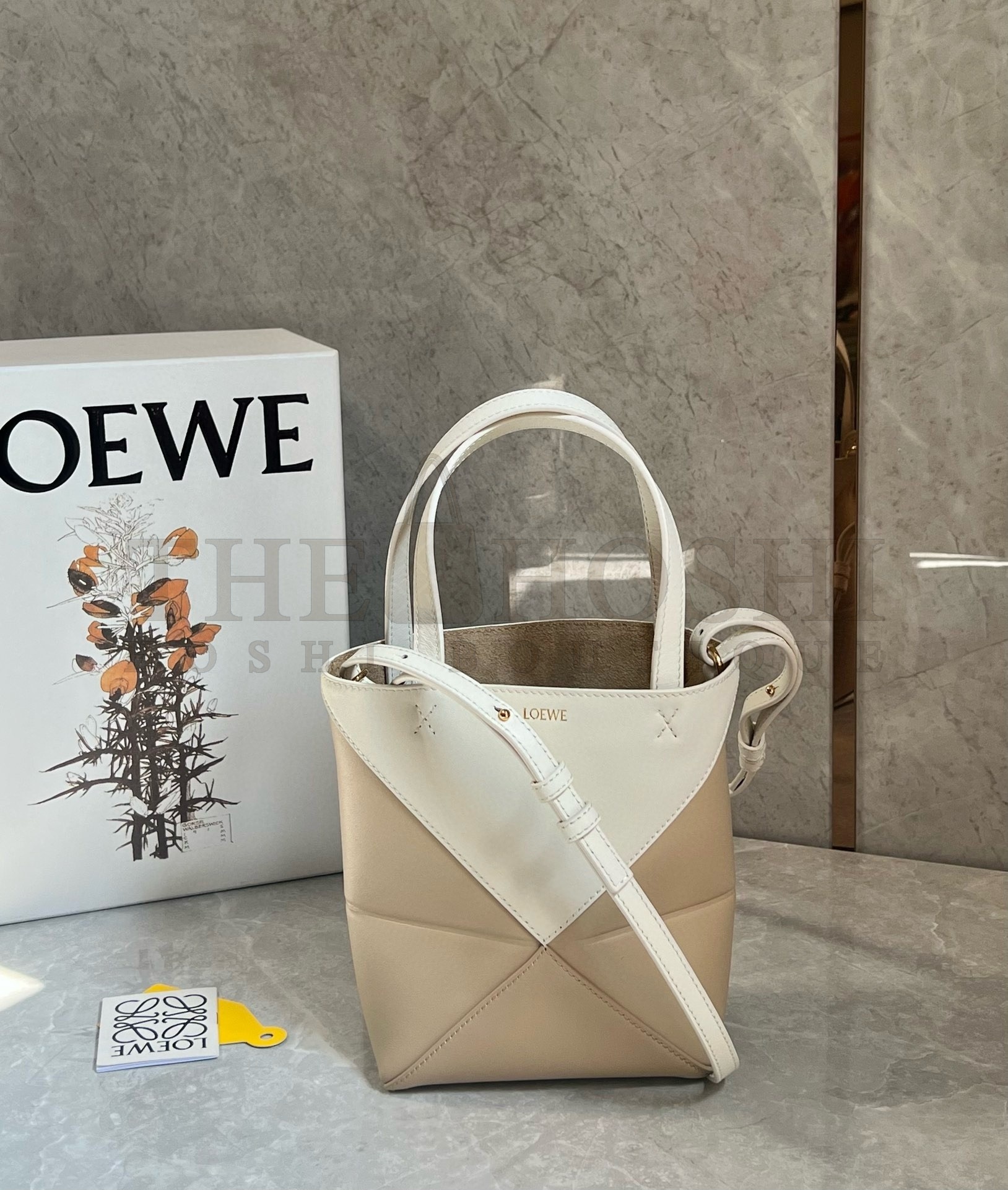 L0ew* Mini Puzzle Fold Tote Bag in White/Beige Calfskin Master Quality