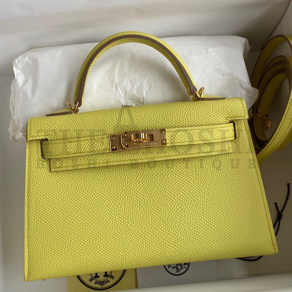 H**me5 Kelly Mini II Sellier Handmade Bag In Lime Epsom Calfskin Master Quality